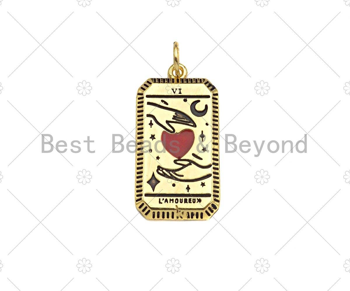 18K Gold Filled Two Hands with Red Enamel Heart Shape Pendant, Gold Filled Medallion Charm, Necklace Bracelet Charm,14x28mm,Sku#Z1343