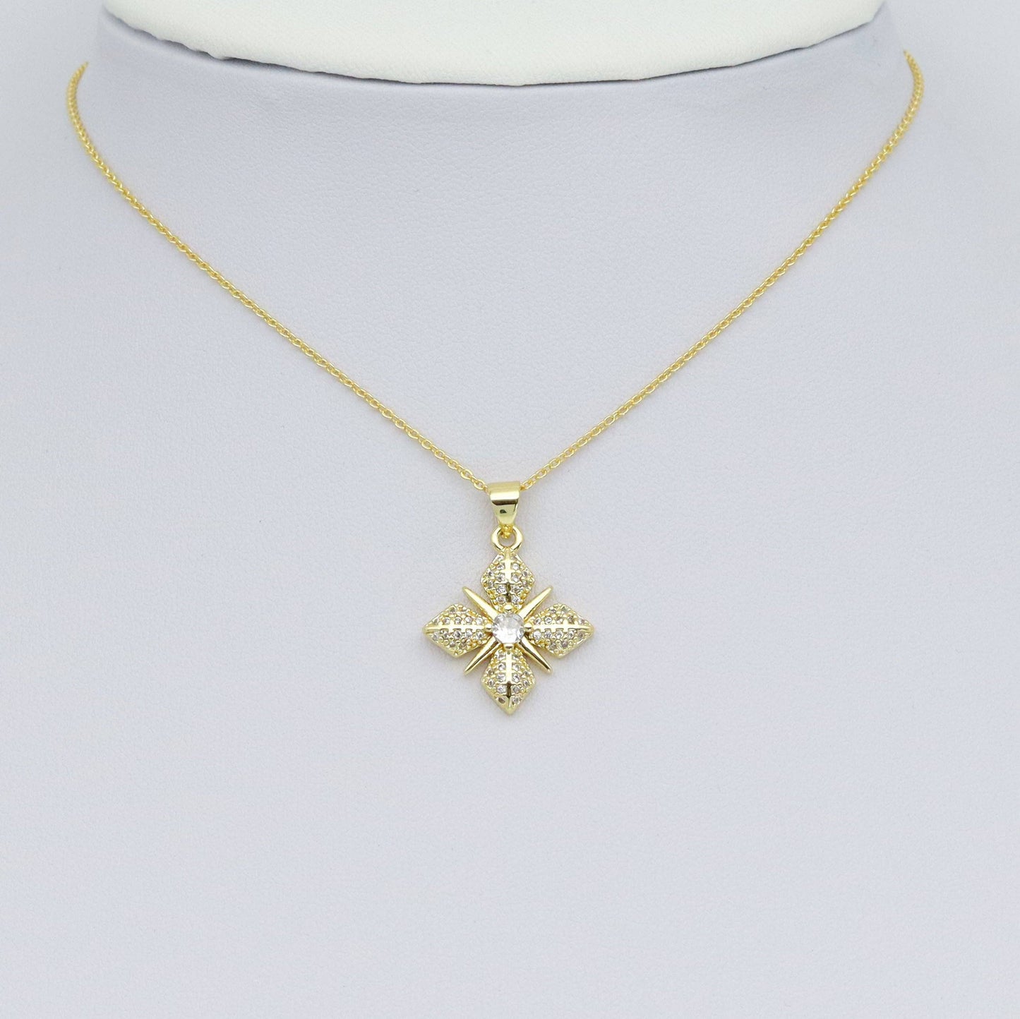 Gold Clear CZ Flower Charm Pendant, Sku#LK989