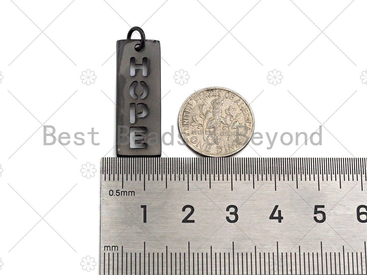 Hollow Out HOPE Bar Pendant, Gold/Silver/Rose Gold/Black Rectangle Hope Dog Tag Pendant, DIY Jewelry Gift, 10x29mm, Sku#ML04
