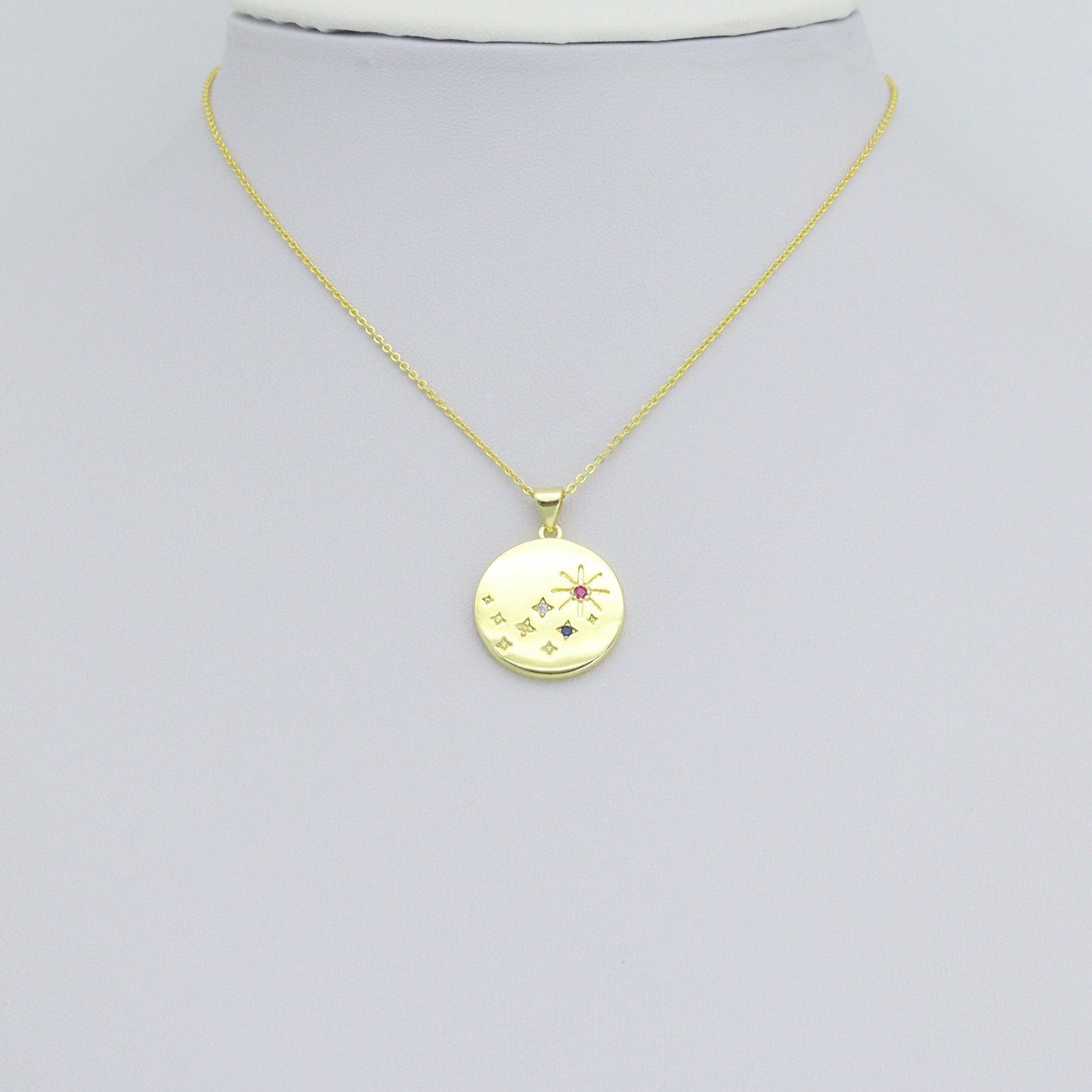 Colorful CZ North Star Coin Gold Charm Pendant,Sku#LX859