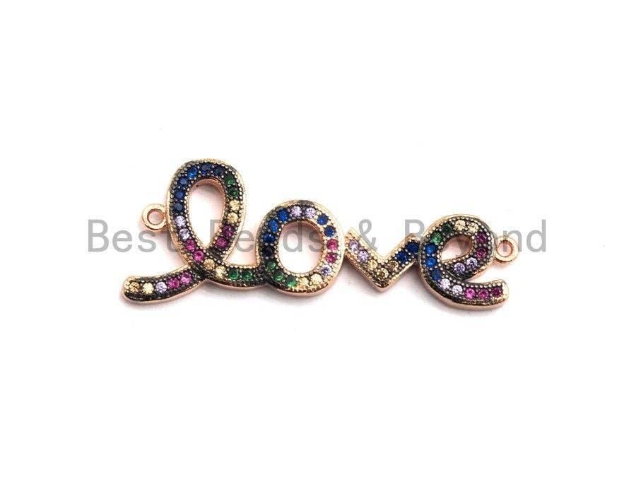 Rainbow CZ Micro Pave Love Letter Connector, Cubic Zirconia Love Pave Connector, Pave Connector, 12x34mm,sku# E420C