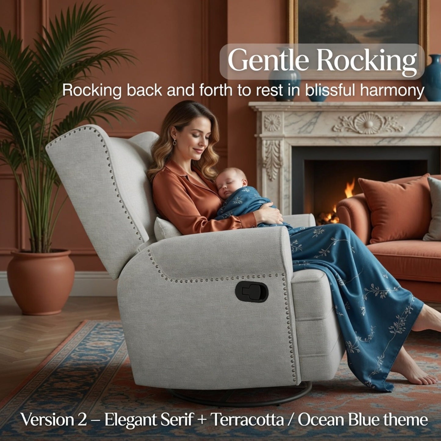 34.25" Extra Wide Off-White Swivel Recliner Glider Chair