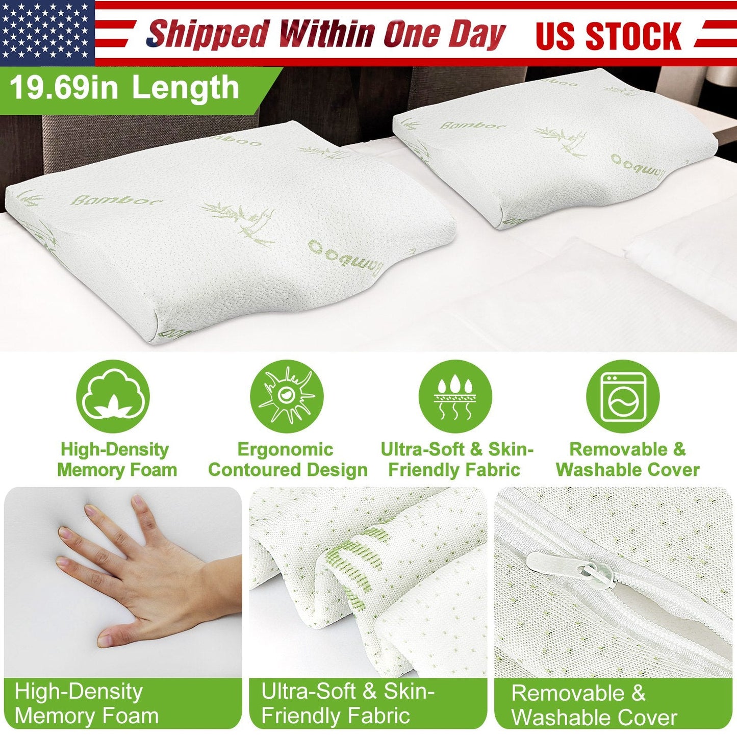 Bamboo Memory Foam Sleep Pillow with Cervical Support
