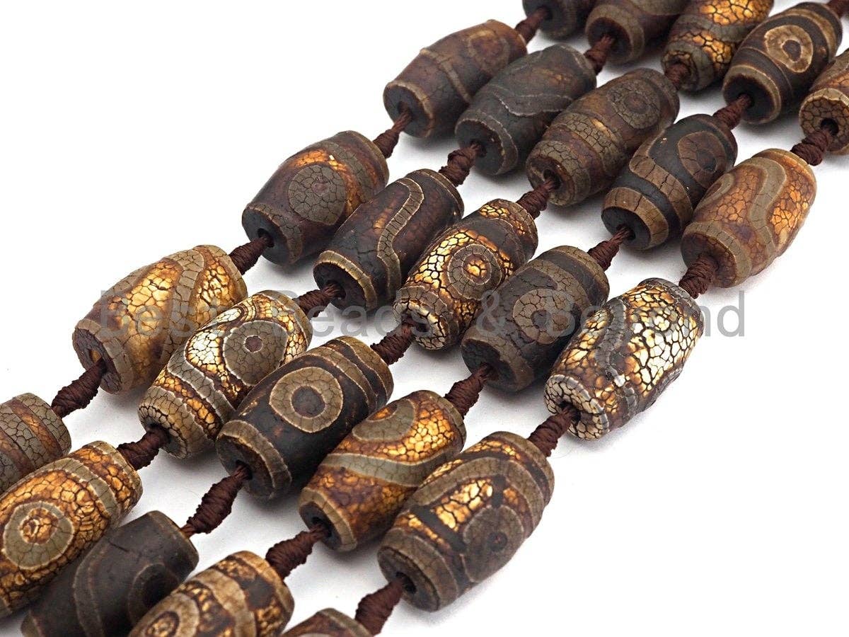 1pc/11pcs Natural Tibetant Agate beads, Ancient Tibetan Barrel Shape Beads, Dzi Brown Agate beads, 15x25mm, sku#U555