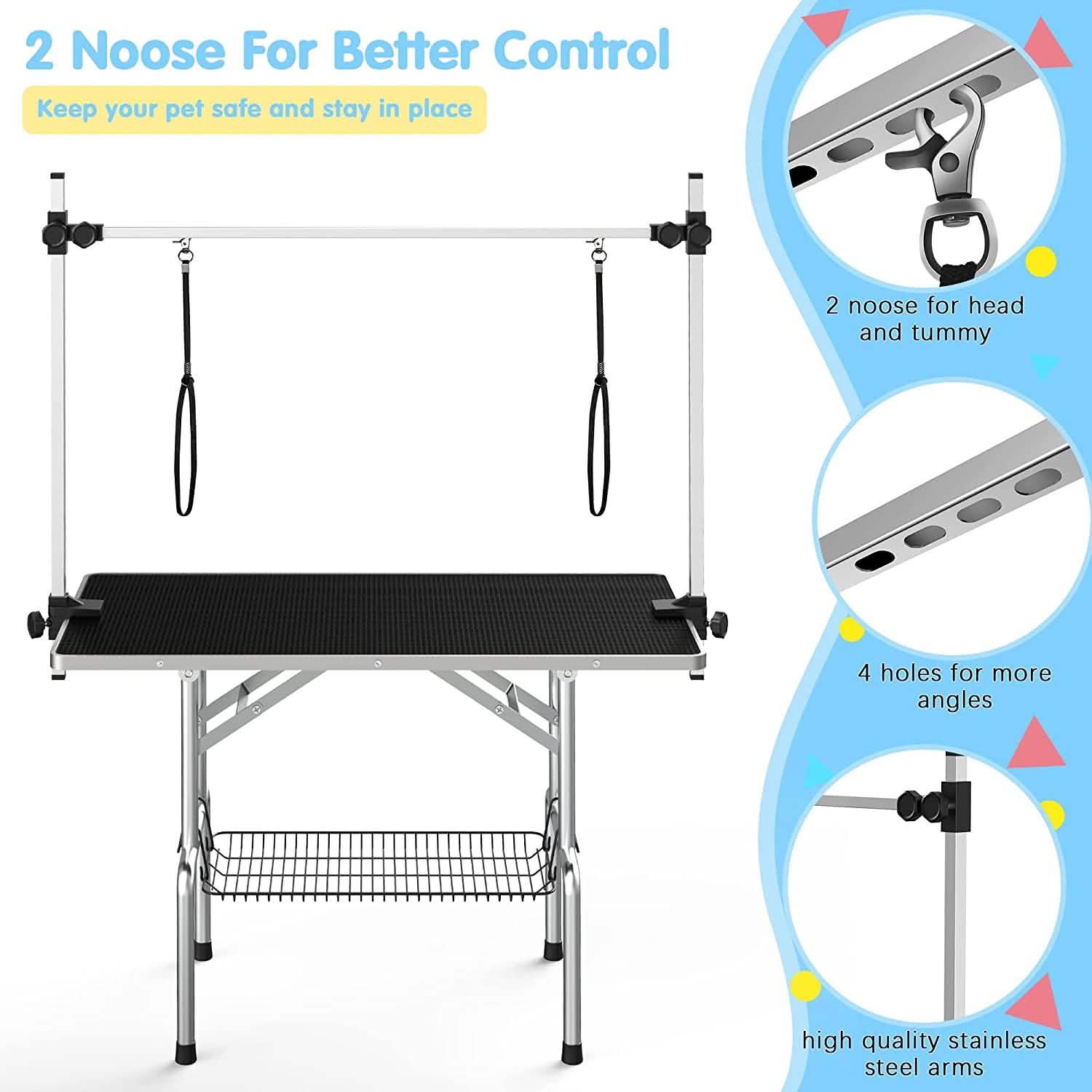 Adjustable Pet Large Foldable Dog Grooming Table with Arms