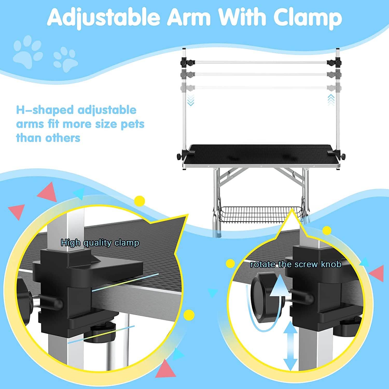 Adjustable Pet Large Foldable Dog Grooming Table with Arms