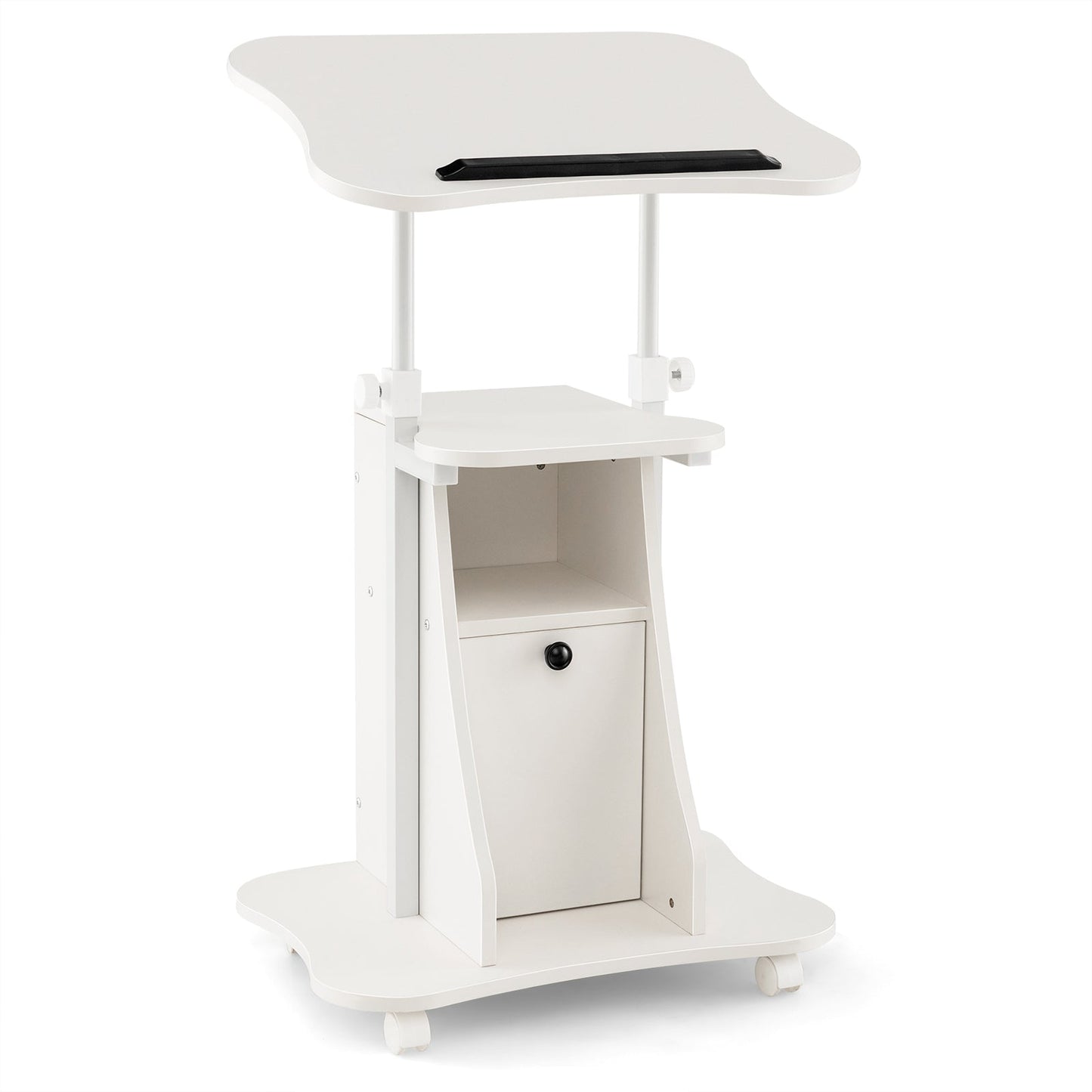 Adjustable Mobile Standing Desk Cart with Tilt Desktop and Cabinet