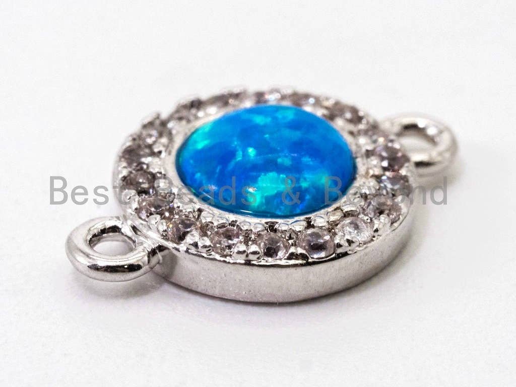 CZ Micro Pave Round connector/Link Finding, Blue Opal, CZ micro paved, Cubic Zirconia CZ Connector, 9x13mm, sku#A68