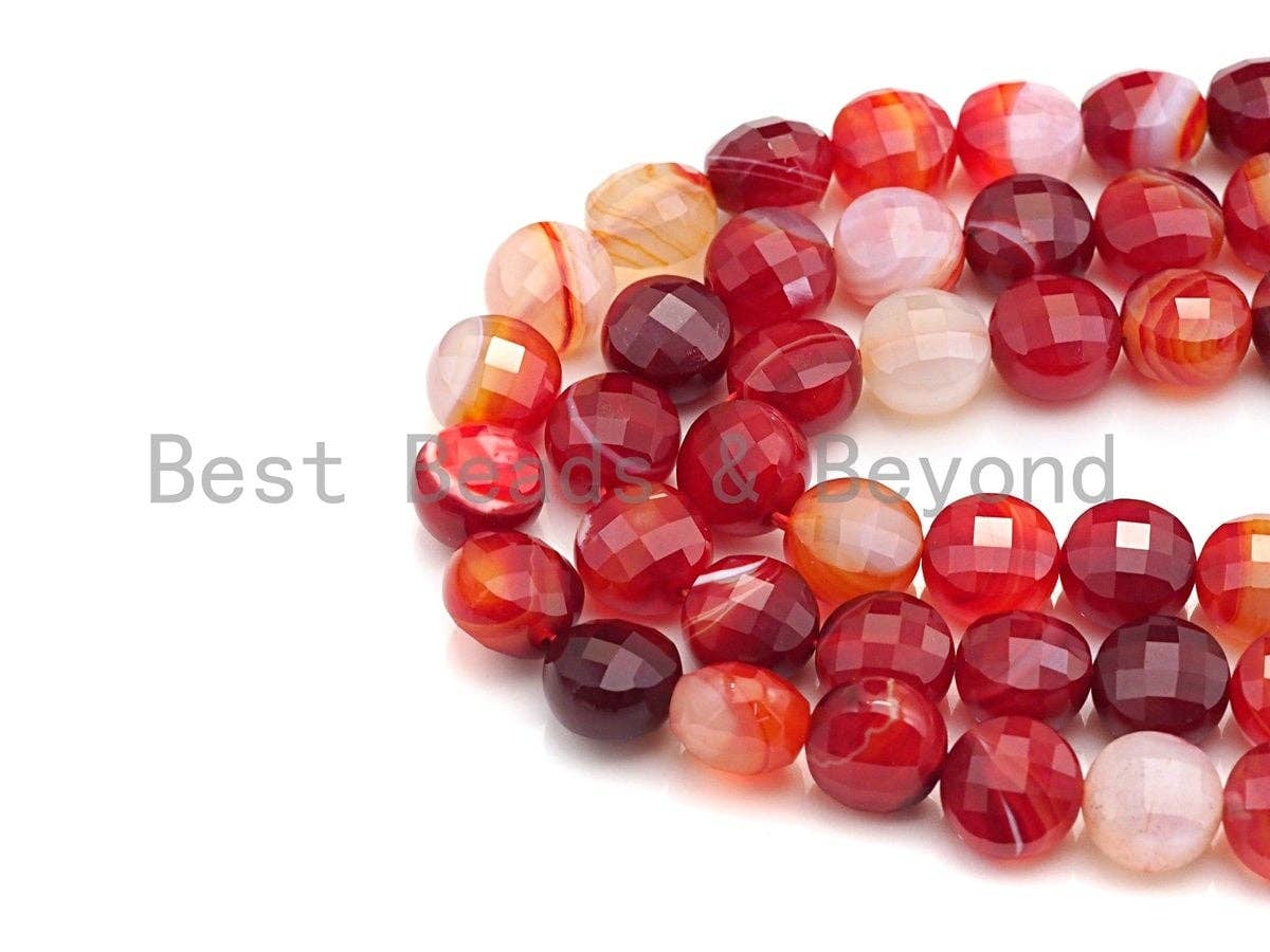 Double Sided Turtle Shell Cut Natural Agate Coin Shape beads, 6mm/8mm/10mm Natural Red Agate Beads, 15.5" Full strand, Sku#UA03