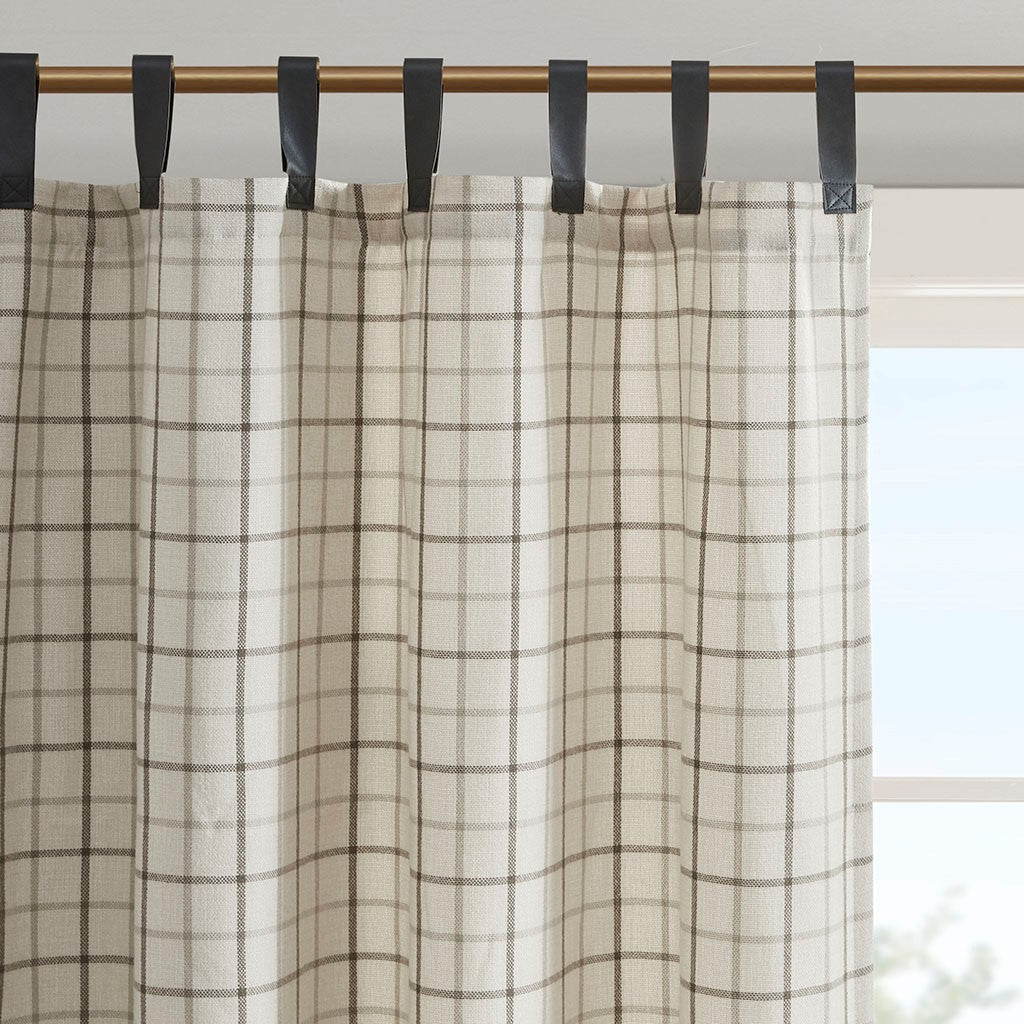 Plaid Faux Leather Tab Top Curtain Panel with Fleece Lining