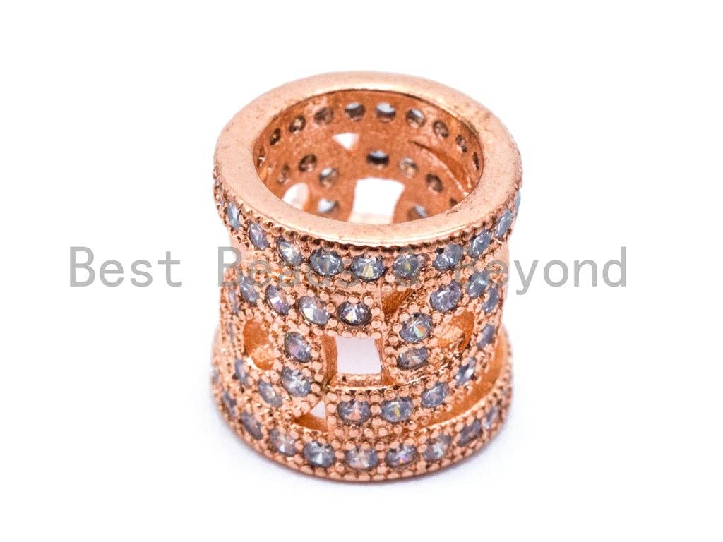 CZ Micro Pave Big Hole Cylinder Spacer Beads, Large Hole Pave beads, Cubic Zirconia Tube Spacer Beads, 10mm, sku#C17
