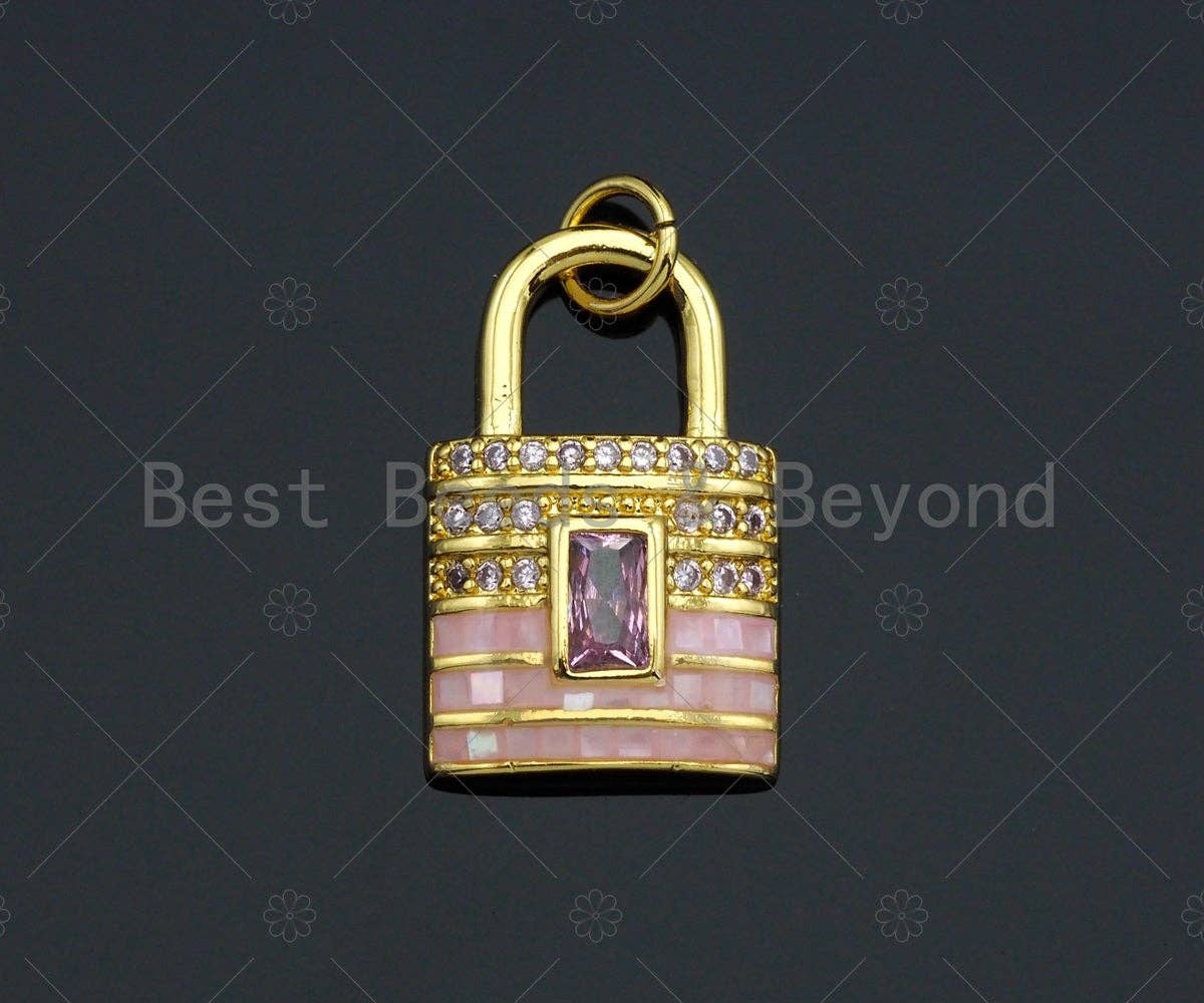 Lock Shape pink Pendant/Charm, Pink Mother-of-pearl Lock Pendant, Sku#LK73