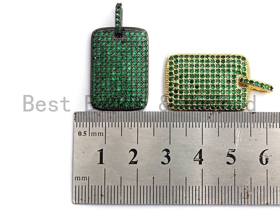 Green CZ Micro Pave Rectangle Tag Pendant/Charm, Cubic Zirconia Pendant, Pave Dog Tag, 18x27mm, sku#X49