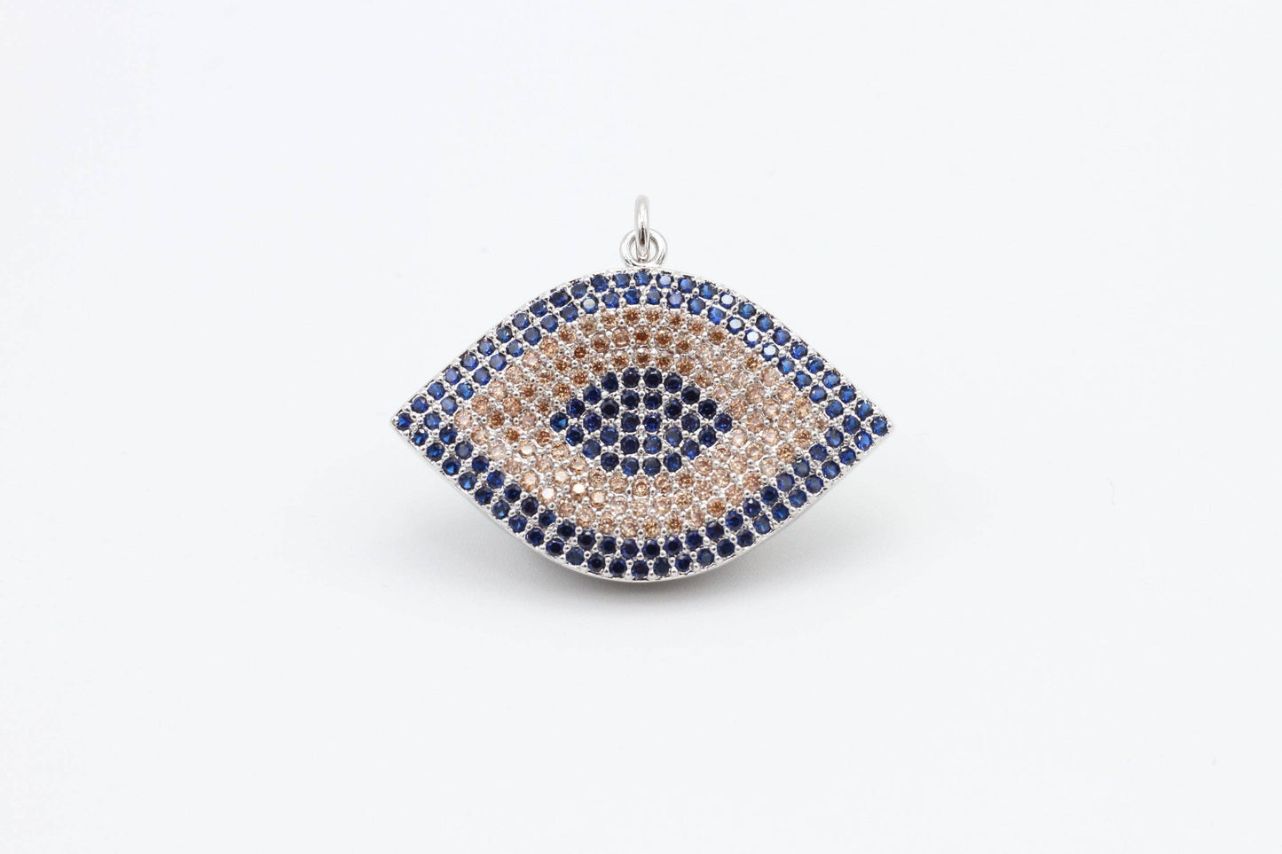 CZ Cobalt Micro Pave Marquise Evil Eyes Pendant, Cubic Zirconia Pendant,32x28mm,sku#F31