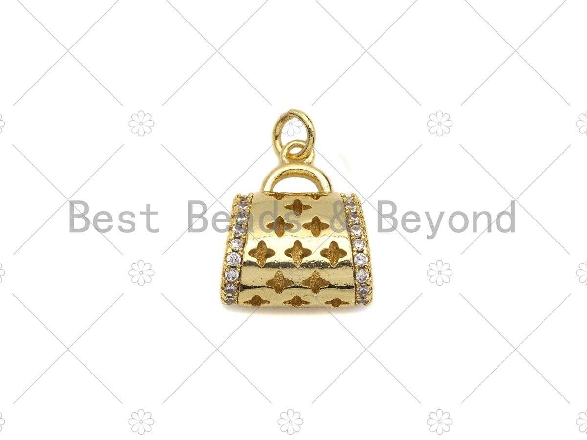 CZ Micro Pave 3D Shape Star Purse Handbag Pendant, Gold Purse Charm,  Gold Ladies handbag Charm,16x17mm, Sku#LK77