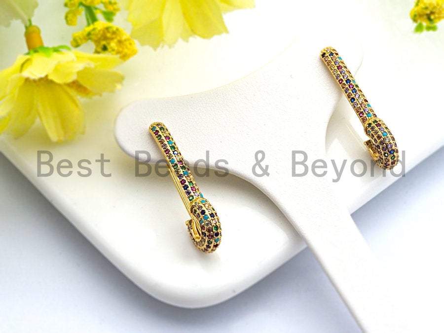 Colorful CZ Safety Pin Earrings, Sku#J123