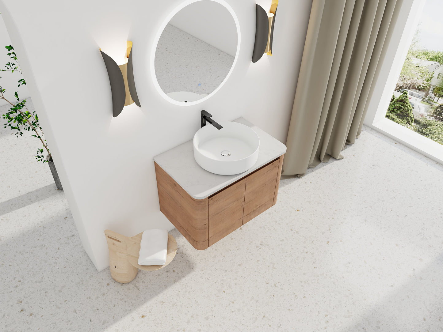 30'' Wall-Mounted Bathroom Vanity With Ceramic Art Sink