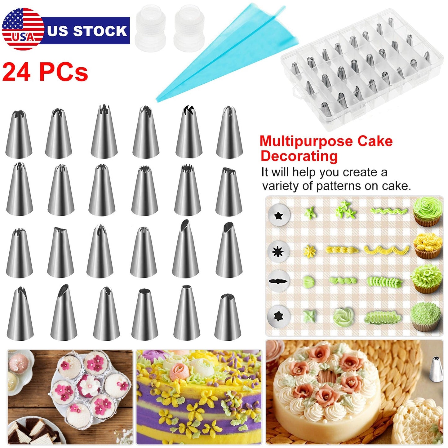 Cake Decorating Kit with 24 Tips, Bags & Case