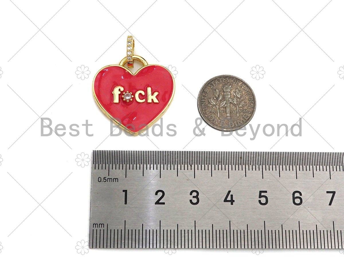 Enamel Colorful F*CK Word On Heart Shape Pendant,CZ Micro Pave Enamel Pendant,Enamel Jewelry,25mm,Sku#L470