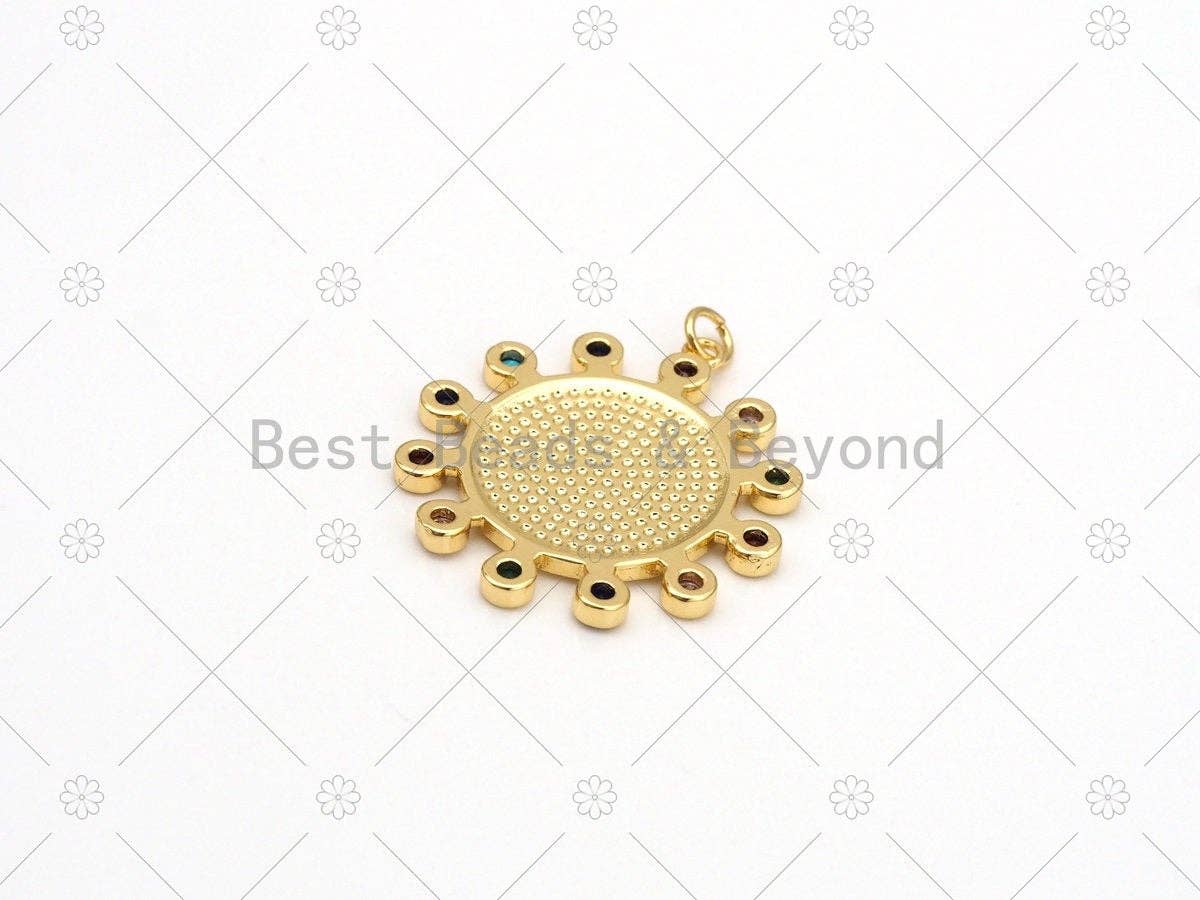 Colorful CZ Micro Pave Enamel Round Evil Eye On Coin Shape Pendant, 18K Gold Filled Evil Eye Charm, Necklace Pendant,30x33mm, Sku#LK481