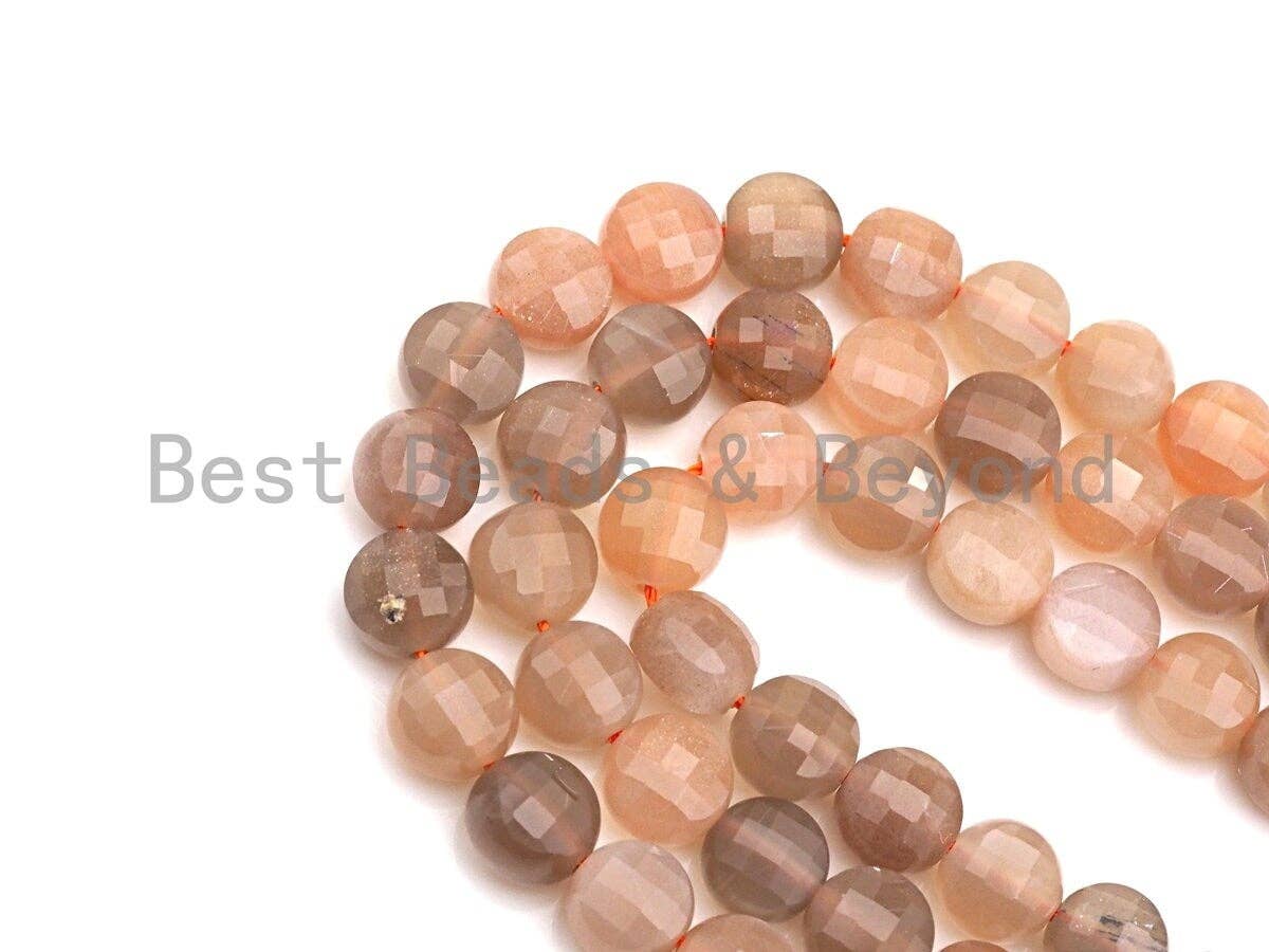 Double Sided Turtle Shell Cut Natural Moonstone Coin Shape beads, 6mm/8mm/10mm Natural Peach Moonstone Beads, 16" Full strand, Sku#UA13