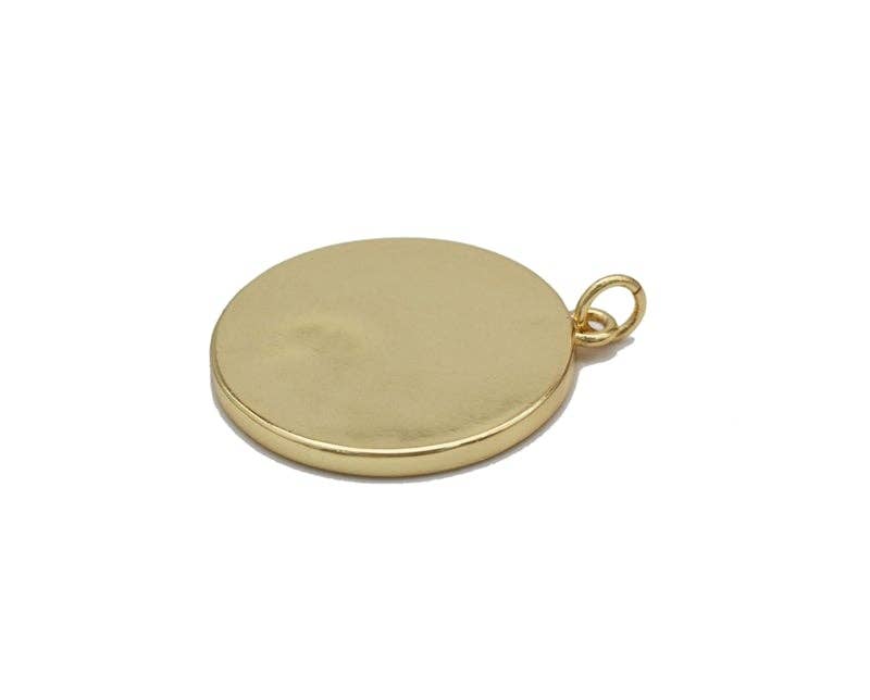 Silver Gold CZ Flower Snake Moon On Round Coin Charm, Sku#LK712