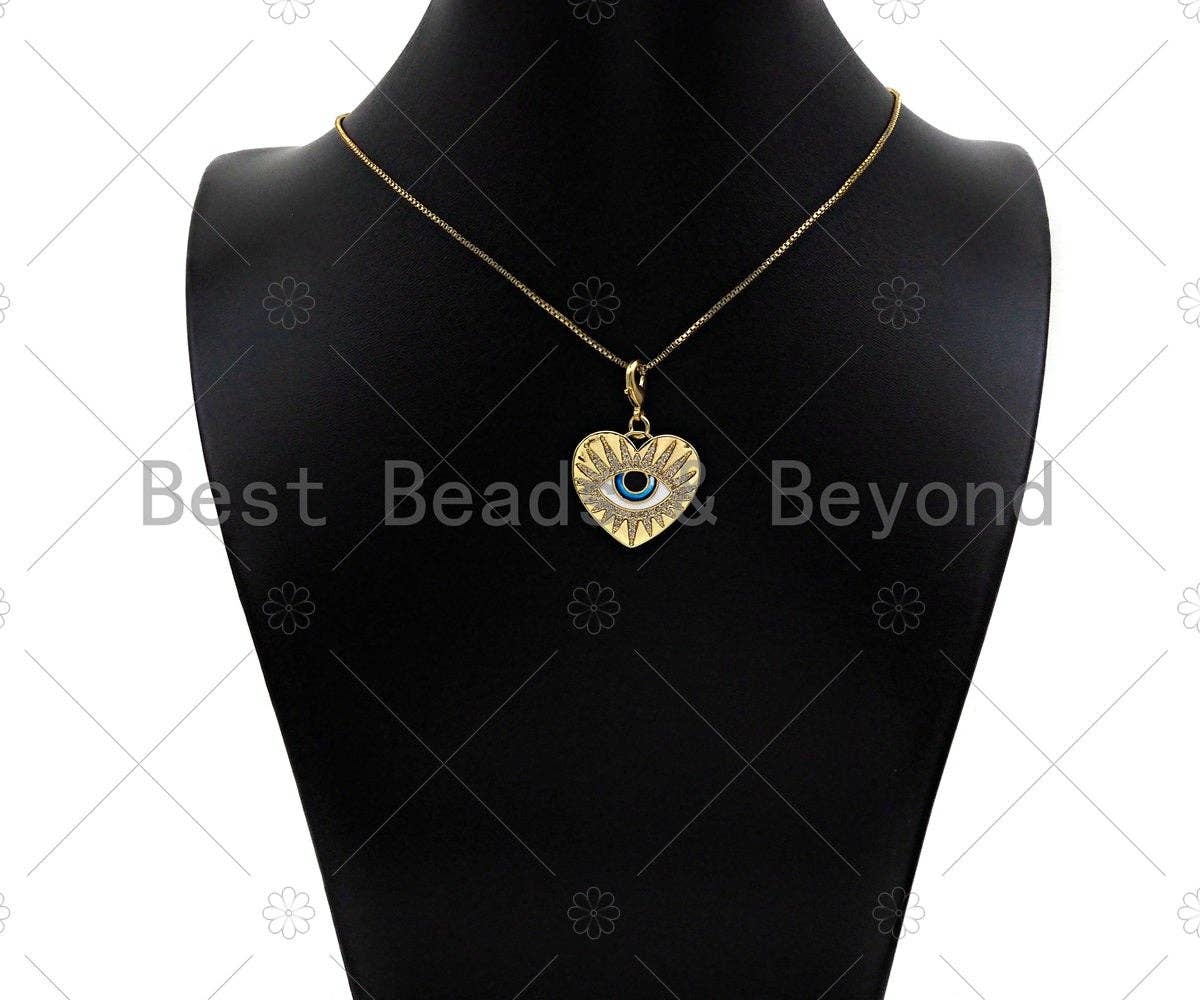 CZ Micro Pave 18k Gold Enamel Evil Eye On Heart Shape Pendan