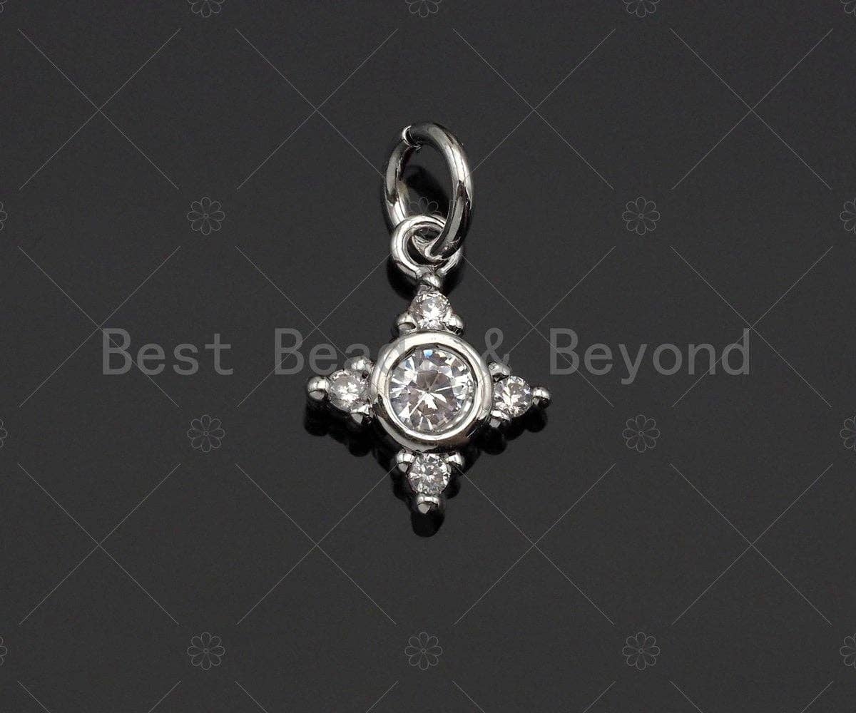 Dainty CZ Micro Pave Star Flower Shape Pendant/Charm, Bracelet Necklace Charm, North Star Pendant Charm, 9x11mm,sku#Z1231