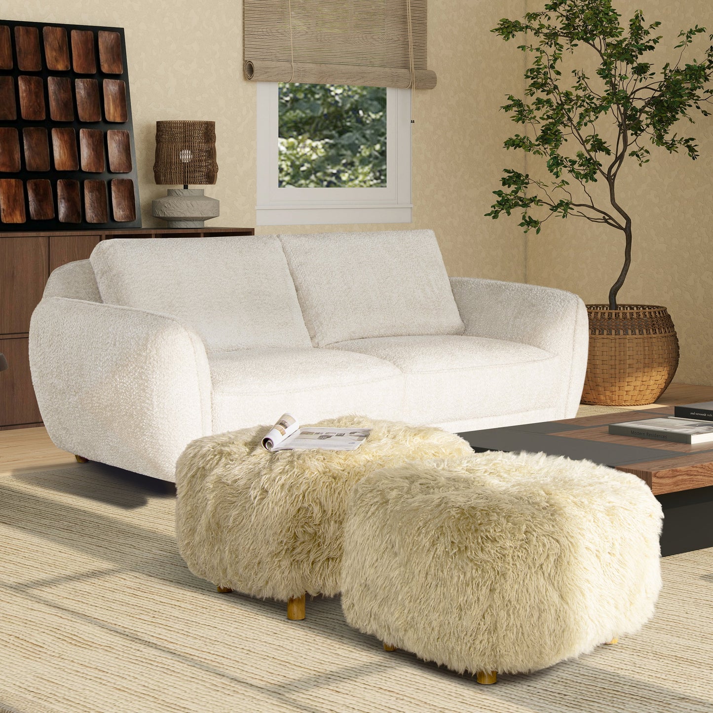 Enchante 24.5" New Zealand Sheepskin Rectangular Accent Ottoman