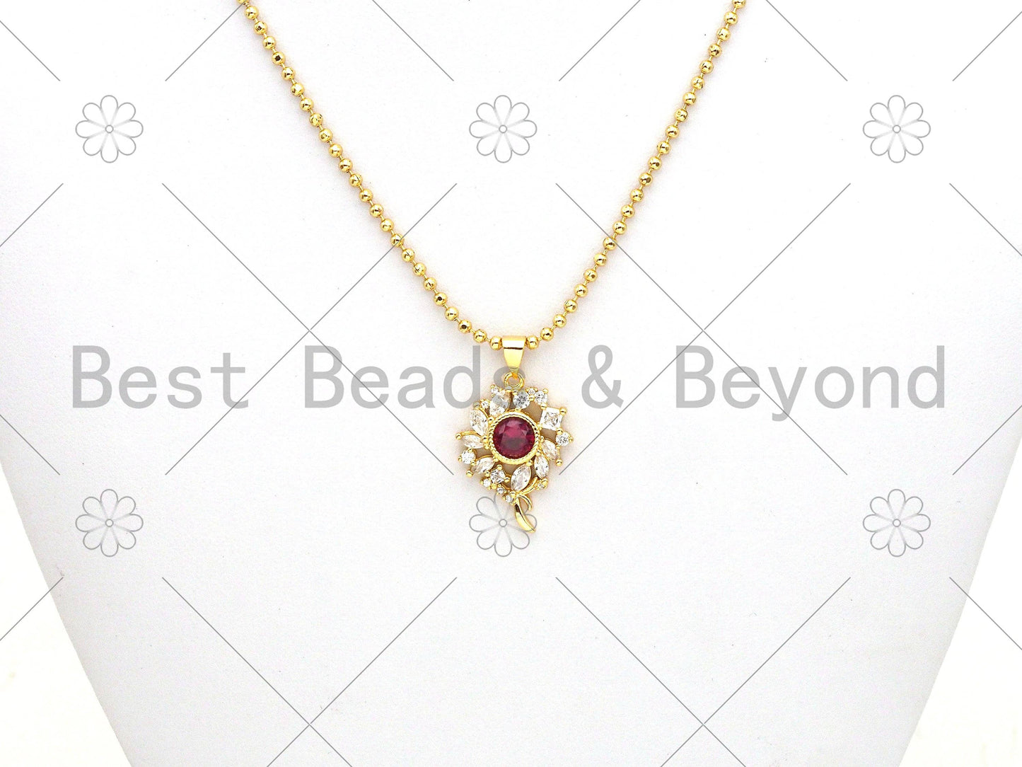Big Fuchsia CZ Micro Pave Sunflower Shape Pendant, 18K Gold Filled Flower Charm, Big CZ Pave Pendant,17x24mm, Sku#LK373