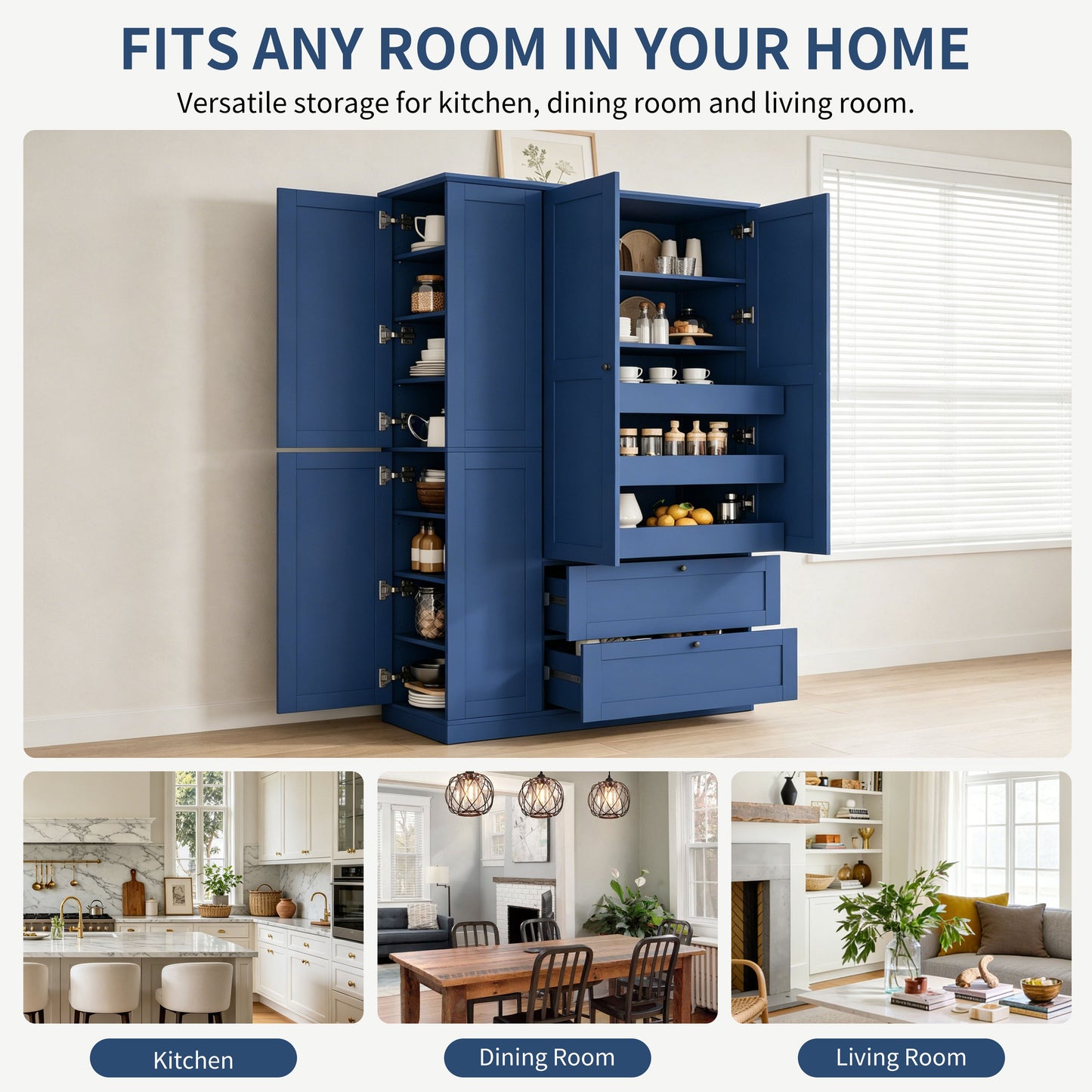 TOPMAX 73.6" Tall Farmhouse Kitchen Pantry Cabinet