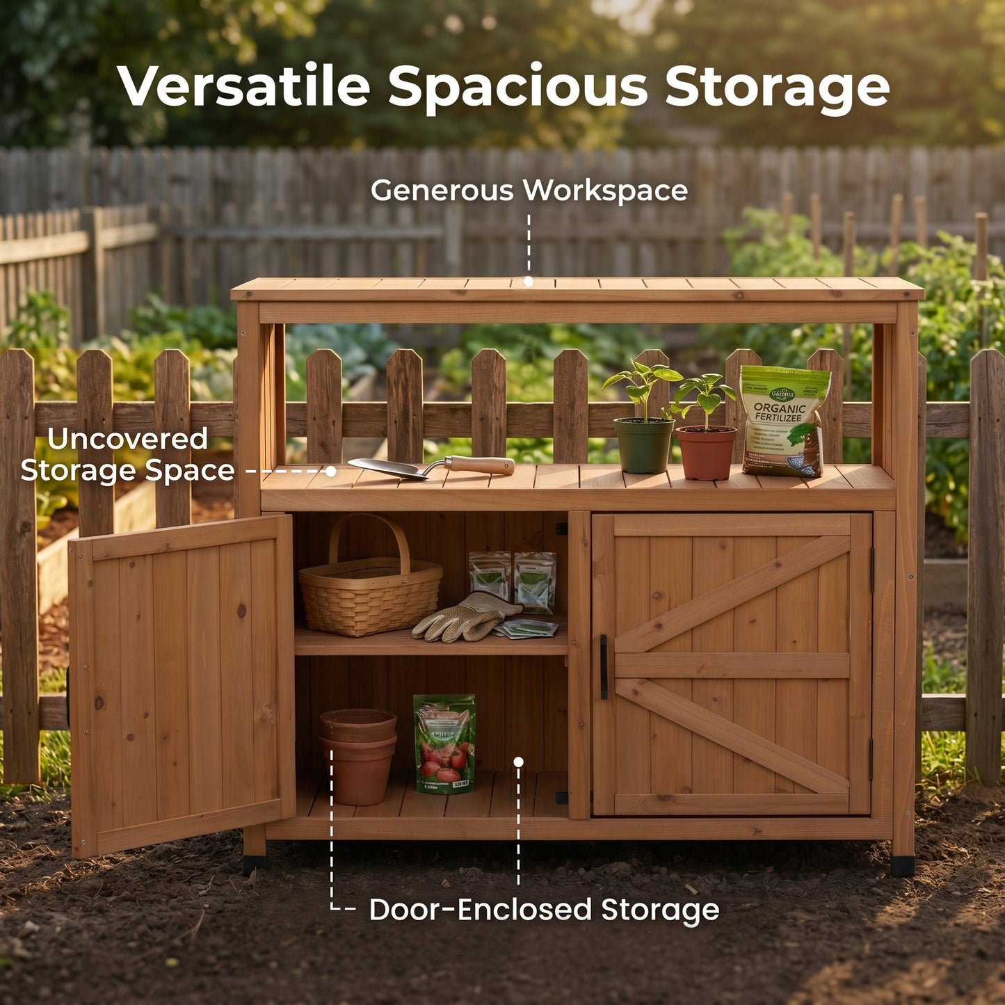 Wooden Patio Bar Table Set with Storage Buffet Cabinet