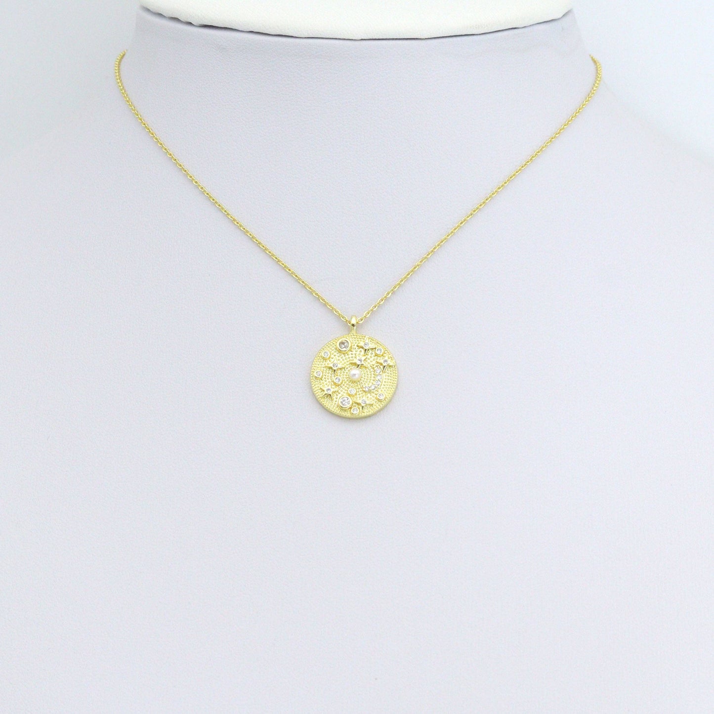 Clear CZ Pearl Moon Star Coin Charm Pendant,Sku#LX861