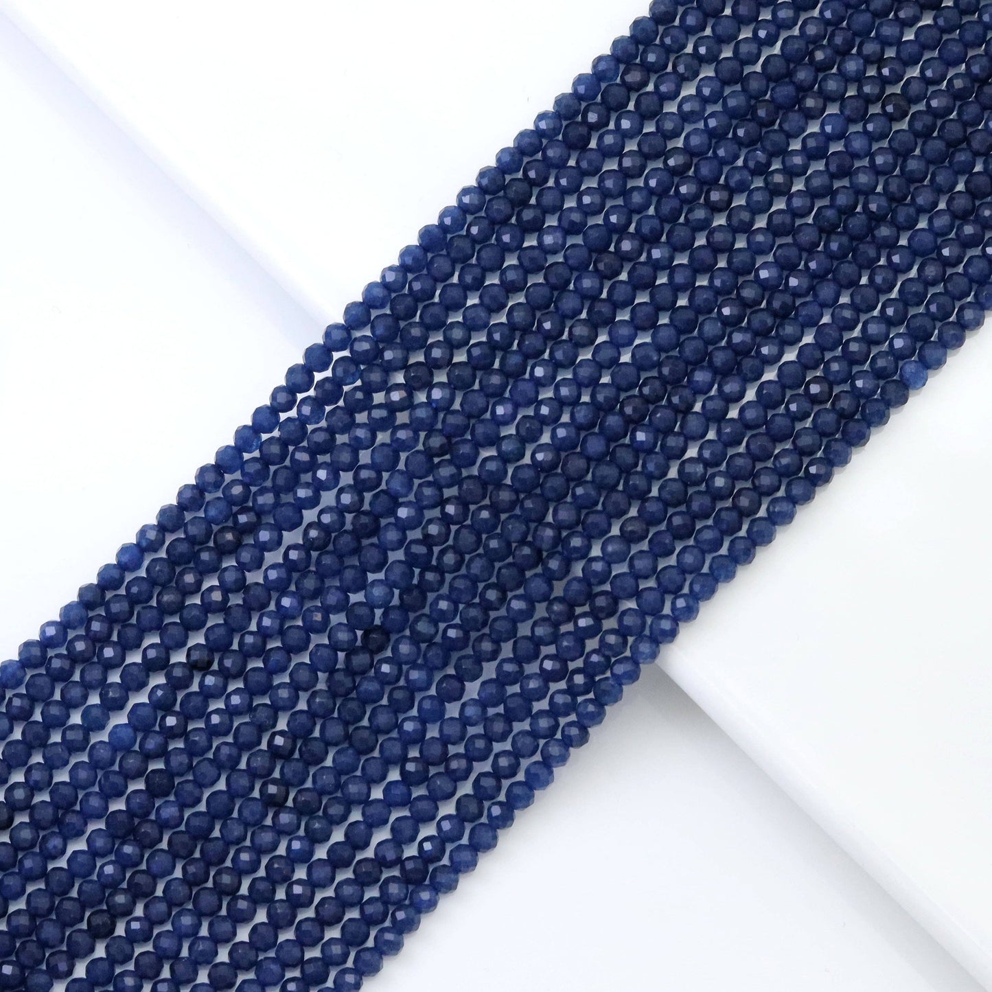Fine Cut Sapphire Jade Round Faceted Beads, Sku#U1788