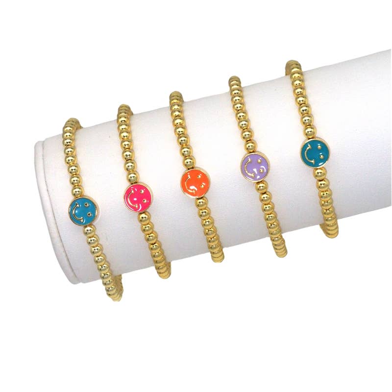 4mm Gold Hematite Smiley face bracelet, sku#EF148