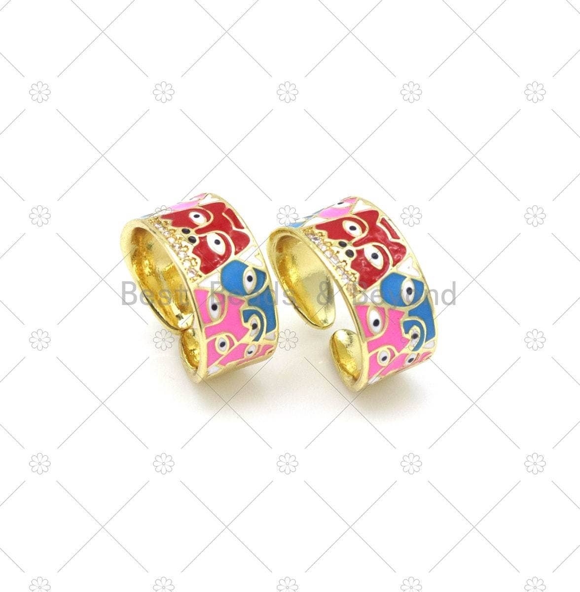 Enamel Evil Eye on Chunky Adjustable Ring,Sku#JL63