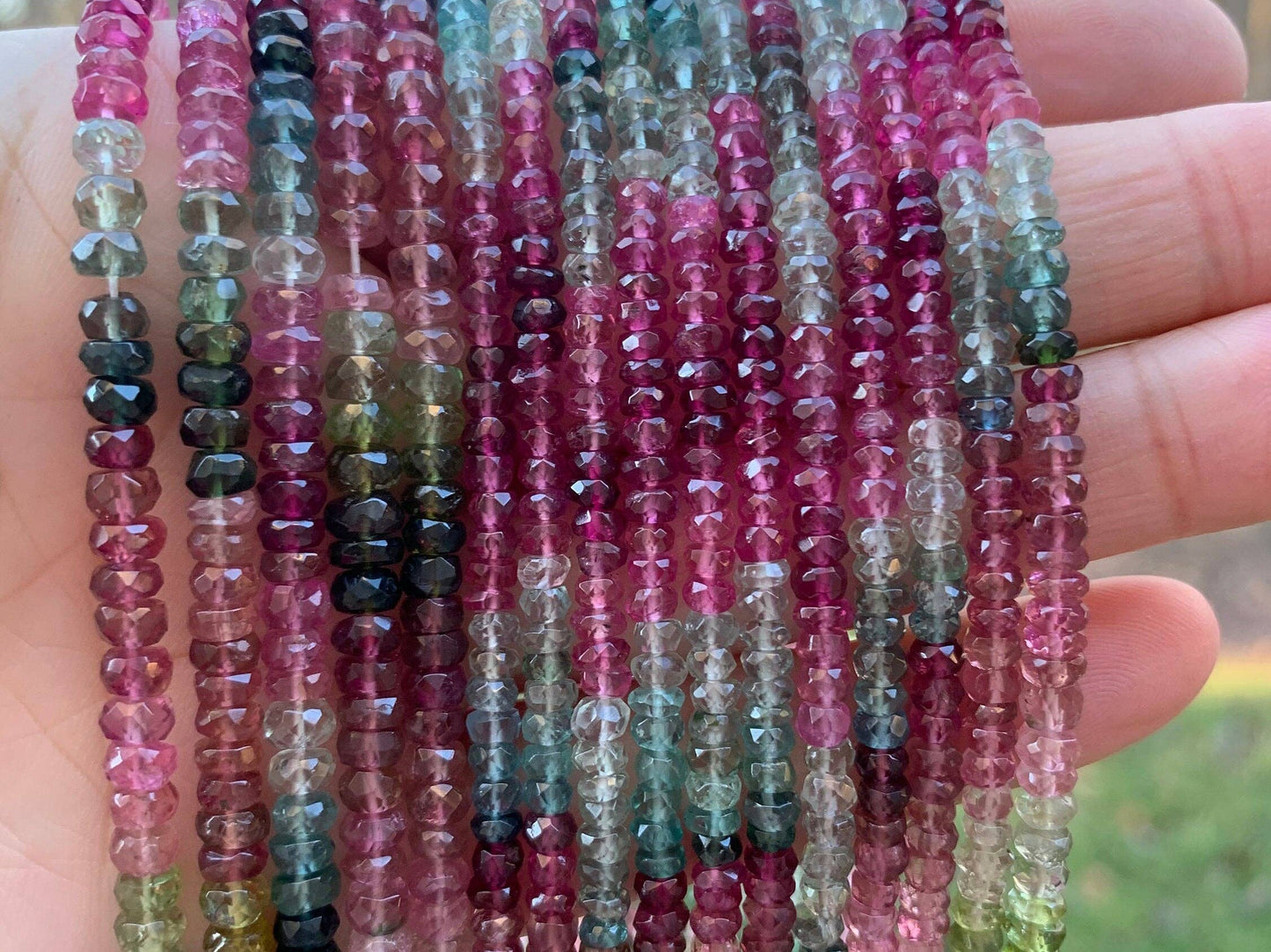 Top Quality Watermelon Tourmaline Faceted Rondelle Beads, 2x3.5mm/2x4.5mm Watermelon Tourmaline, 15.5'' Full Strand, SKU#U1224