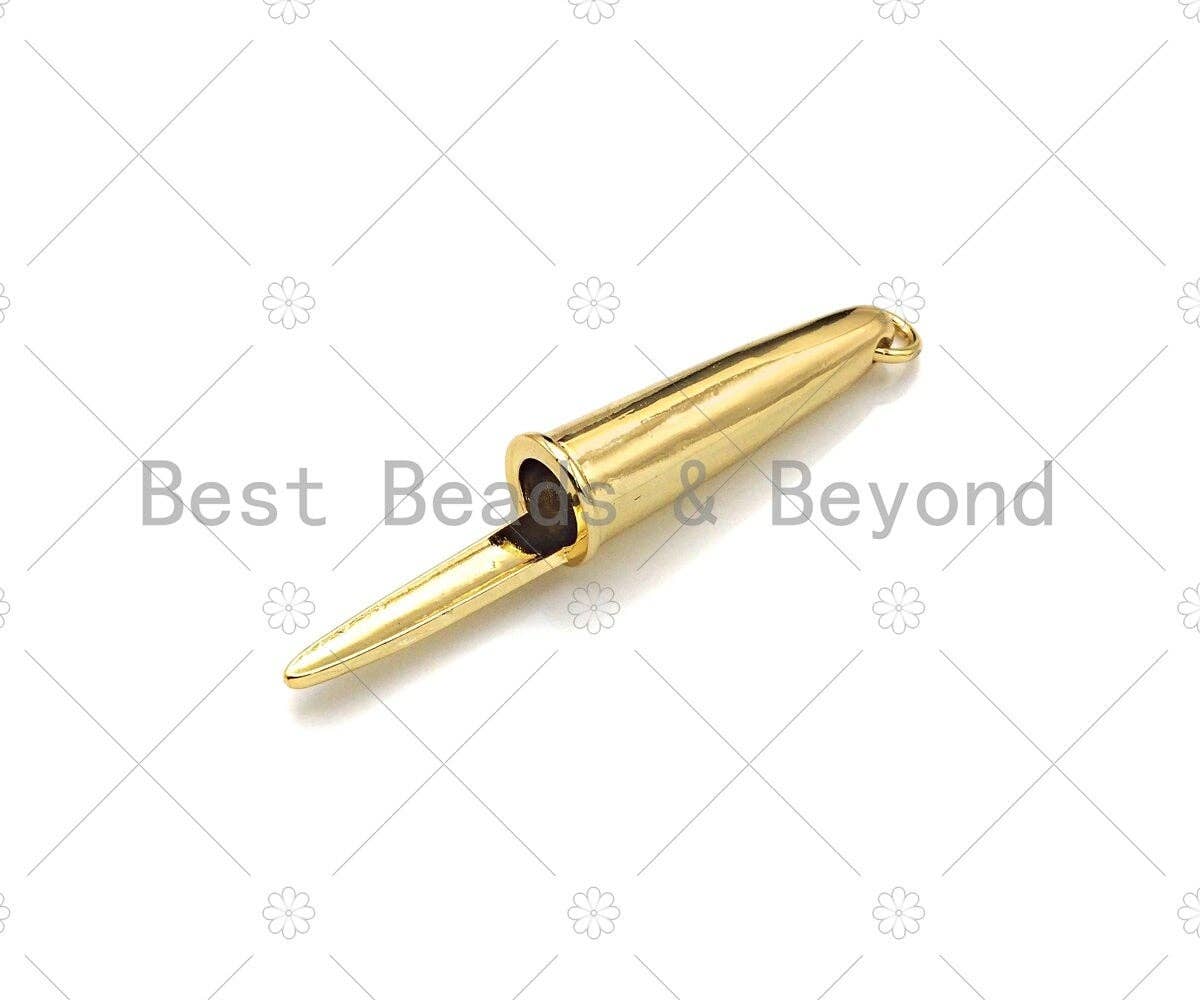 18K Dainty Gold Pen Cap Shape Pendant/Charm, Necklace Bracelet Charm Pendant,9x50mm, Sku#LK268