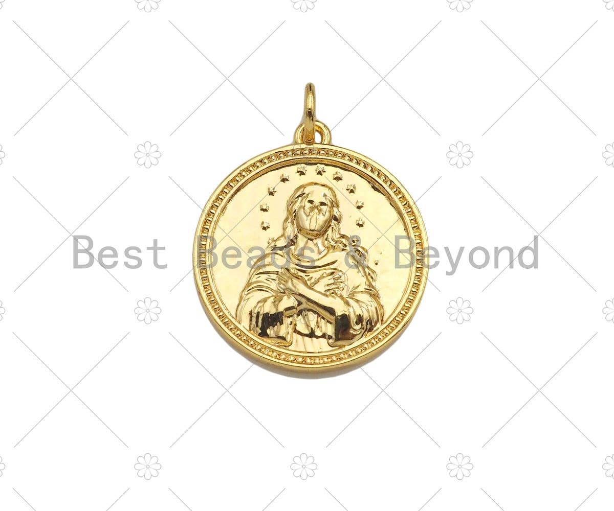 Dianty Embossment Virgin Mary On Round Coin Shape Pendant/Charm,Dainty Medallion Charm, Necklace Bracelet Charm Pendant,19x21mm, Sku#L510
