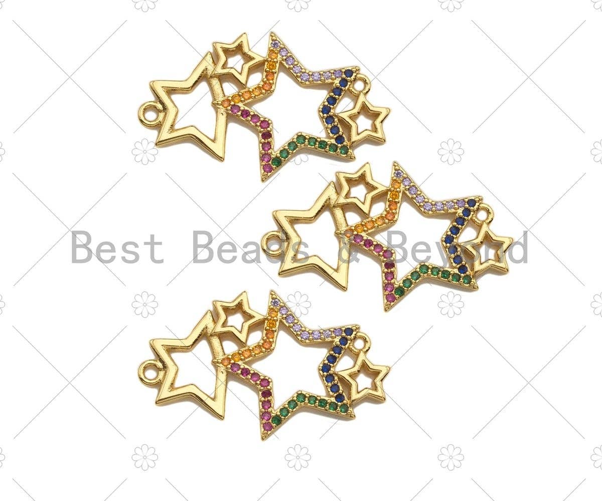 Colorful CZ Micro Pave Star Charm/Pendant, Bracelet Charm ,Star Pave Pendant, Multi Stars Connector,Gold plated Star ,18x30mm, Sku#LK112