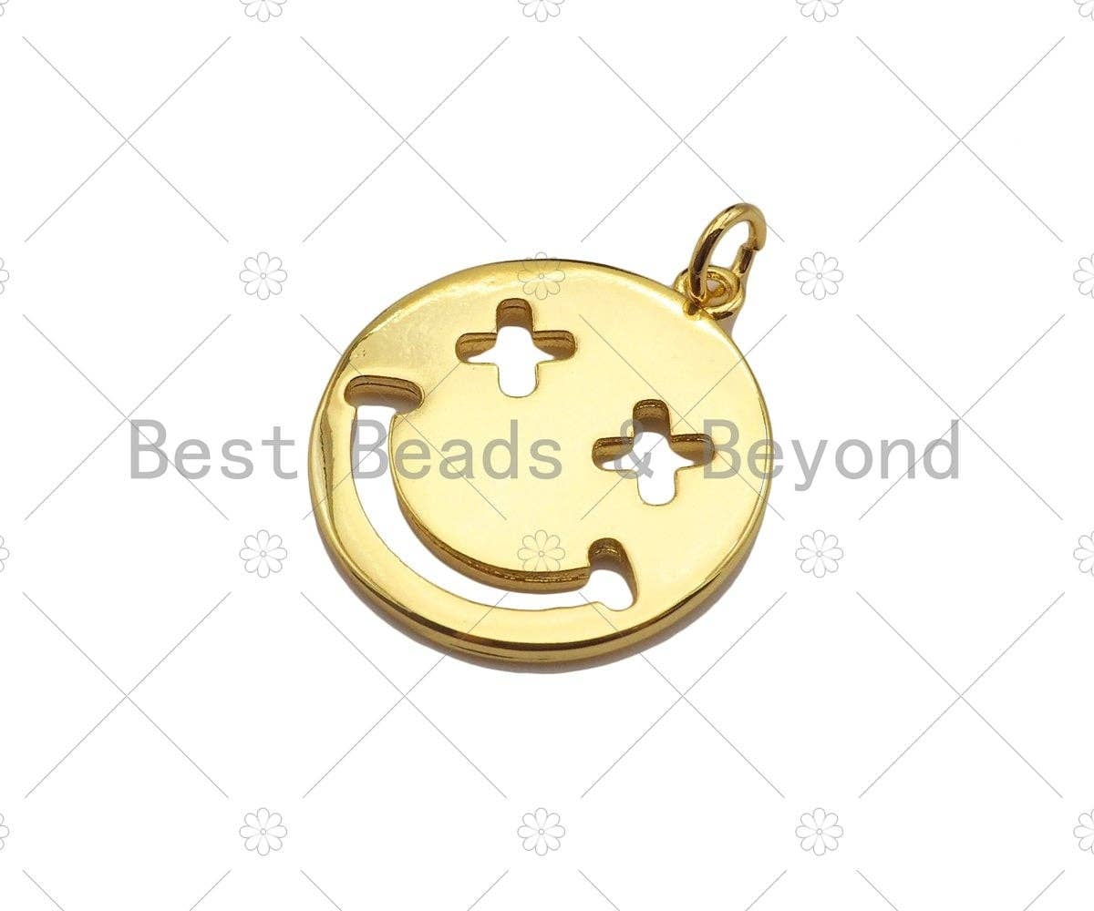 18K Hollow Out Smiley Face Pendant/Charm,Gold Silver Medallion Charm, Necklace Bracelet Charm Pendant,19x22mm, Sku#LK248