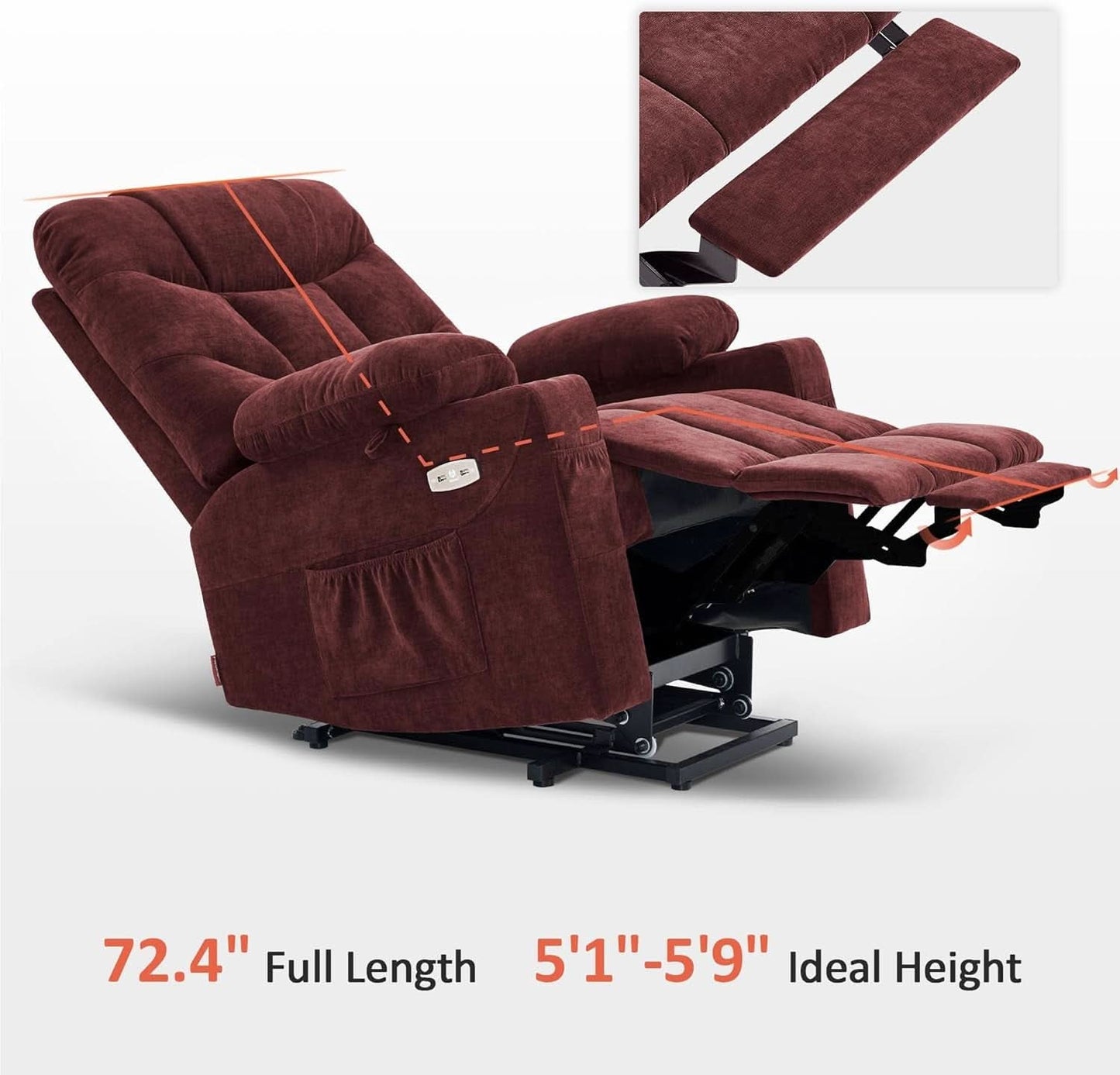 Power Lift Recliner Chair With Extended Footrest Burgundy