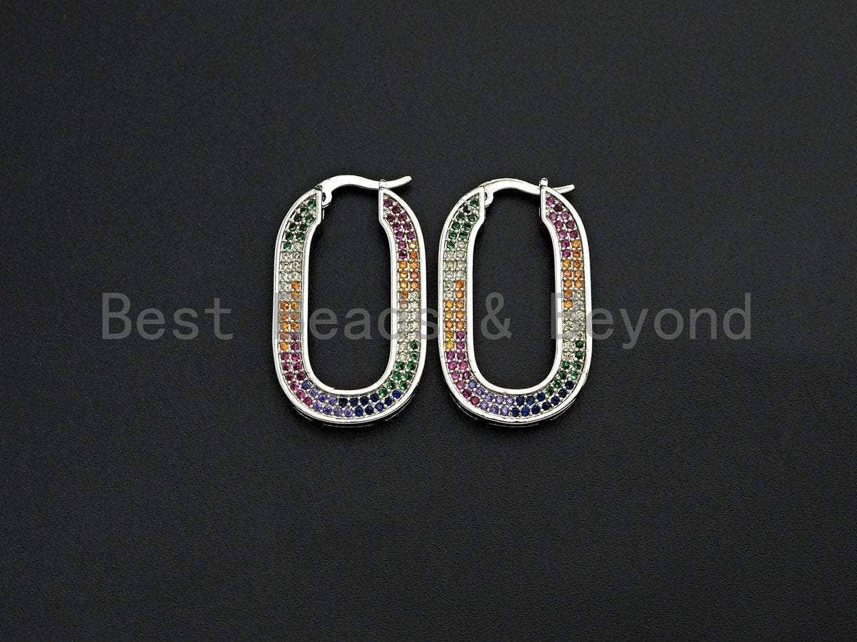 Colorful CZ Huggies Oval Shape Loop Earrings,  Sku#J248