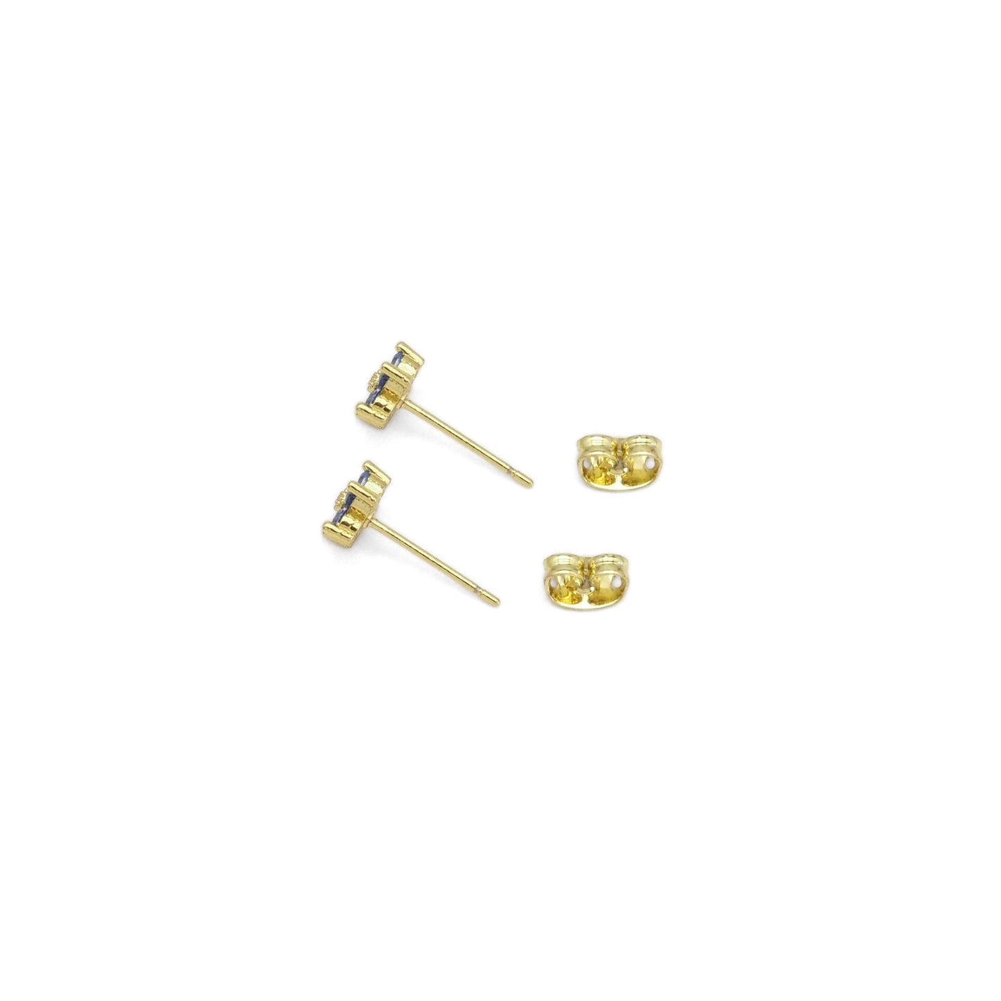 Clear Blue CZ Gold Flower Stud Earrings, Sku#LK895