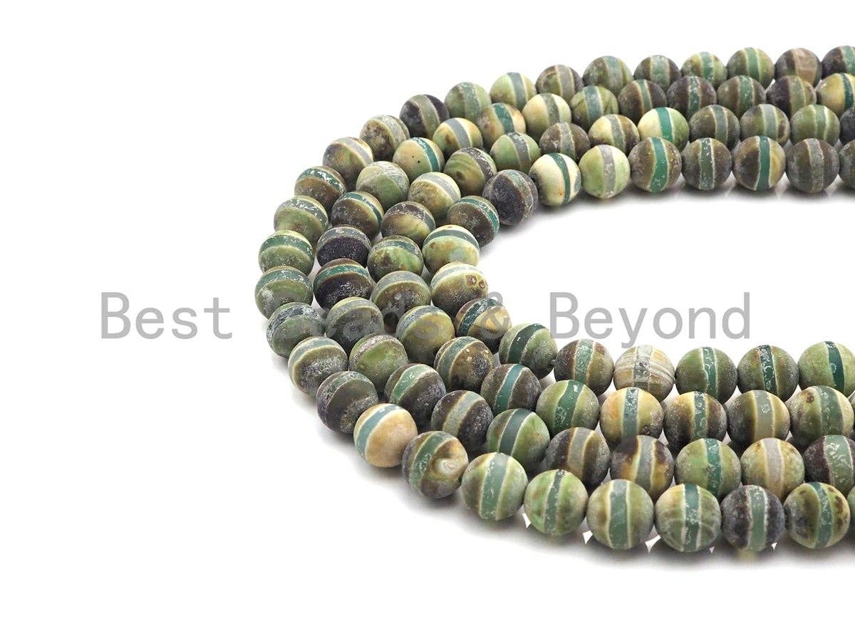 Green Matt Agate with One Line Round Smooth Beads, Sku#U929