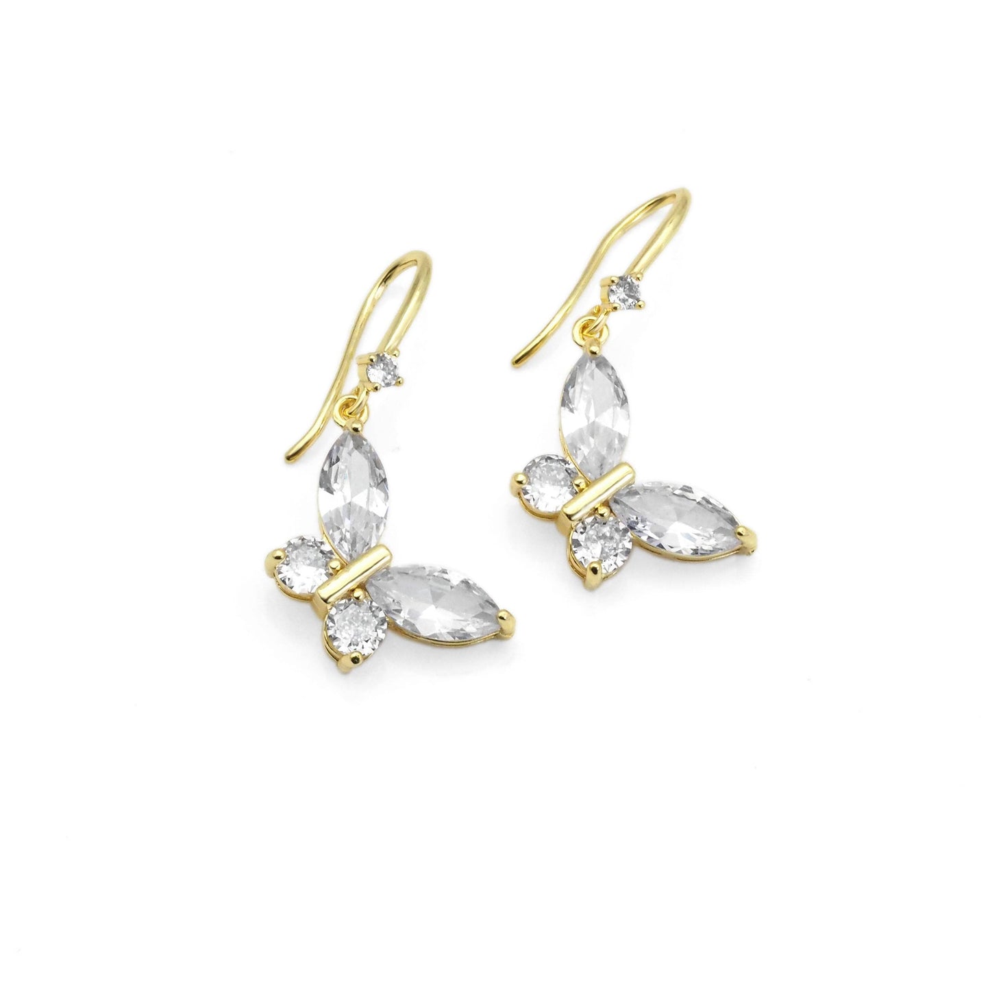 Gold Crystal CZ Butterfly Dangle Earrings, Sku#LK840