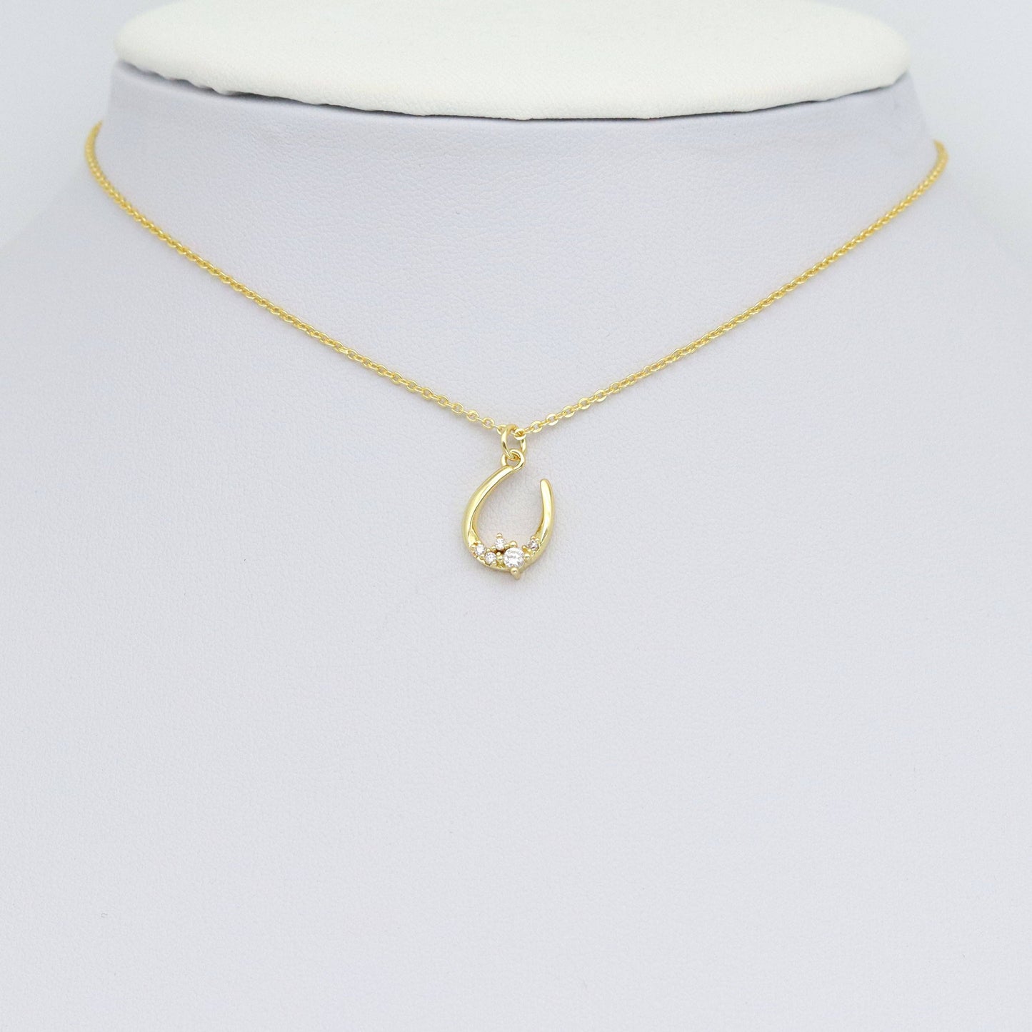 Gold U Shape Clear CZ Charm Pendant, Sku#Y1028