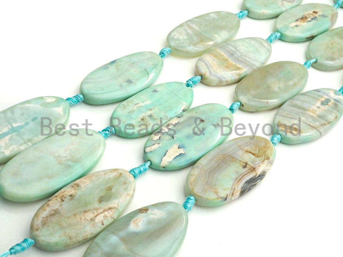 1pc/6pc Natural Blue Agate Large Long Oval Spacer Beads, Turquoise Blue Agate Spacer Beads, 25x50mm, Sku#U878