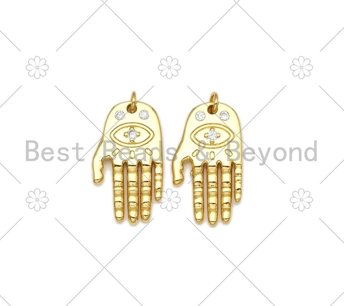 Clear CZ Micro Pave Evil Eye On Hand Shape Pendant, 18K Gold Filled Hand Charm, Necklace Bracelet Charm Pendant,14x25mm, Sku#Z1405