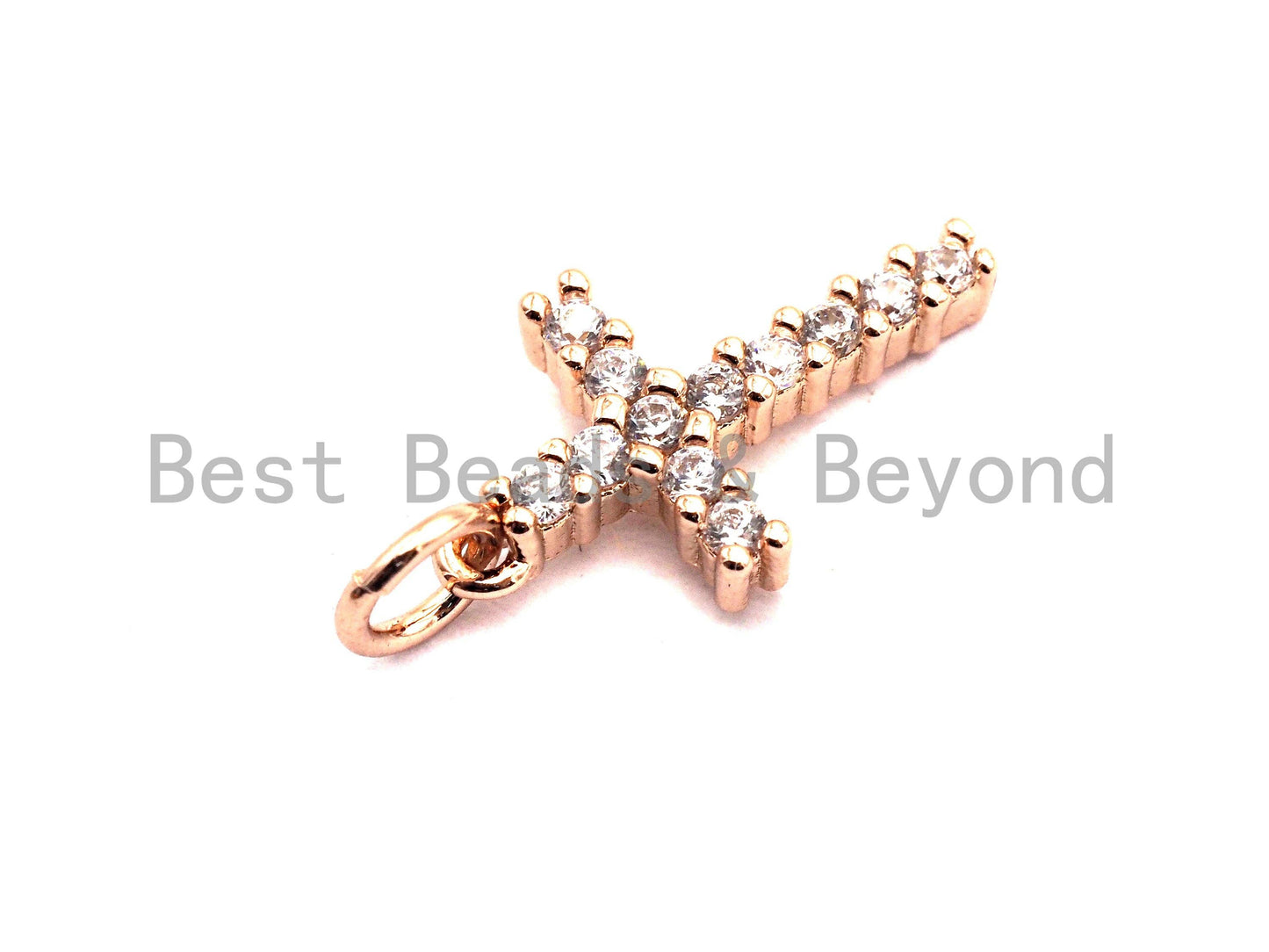CZ Clear/Black Micro Pave Cross Pendant, CZ Pave Cross Charm, Gold/Rose Gold/Silver/Gunmetal plated, 9x16mm, Sku#F795